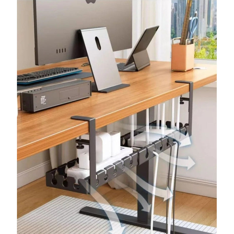 Under‑Desk Cable Management Tray 40×14×4 cm, Clamp‑Mount No‑Drill, Cable & Power Strip Organizer